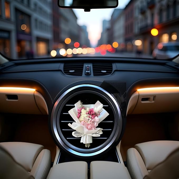 Fresh Flowers Mini Dried Flowers Bouquet for Car Air Vent Clips, Car Air Outlet Perfume Decoration, Air Fresheners Interior Accessories,Automotive Air Fresheners (white, Random fragrance)
