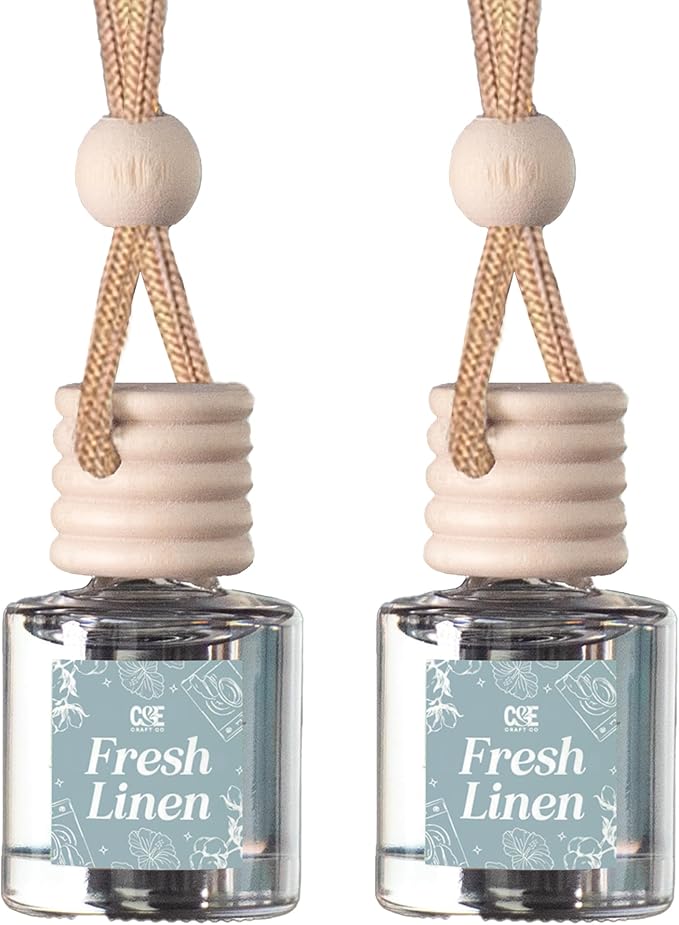C&E Craft Co Hanging Car Air Freshener Diffuser 2 Pack, Long Lasting Fragrance Oil Car Freshener, Glass Bottle Auto Air Freshener, Made in USA (Fresh Linen)