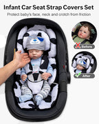 Infant Car Seat Insert with Extra Headrest for Preemie to Toddler, Adjustable Baby Car Seat Head Support with Shoulder Pads, Breathable Air Mesh & Mink Dot Newborn Carseat Insert
