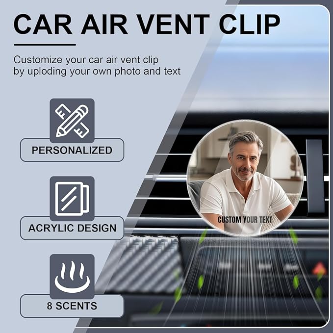 Personalized Car Air Vent Clip, Custom Photo Car Air Freshener Vent Clip with 8 Scents, Decorative Car Accessories Interior, Unique Gift for Couples, Friends & Family (Circle)