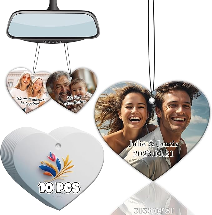 3-500Pcs Custom Air Fresheners with Picture - Personalized Double Sided Photo Text Logo Air Freshener for Car Hotel Business Event Promotion (General, Heart)