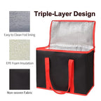 Bodaon 2-Pack Insulated Reusable Grocery Shopping Bags, X-Large Picnic Cooler Bag with Zipper Zippered Top Cold, Black with Red Edge
