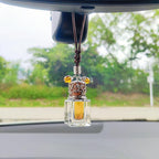 Car Air Freshener Diffuser Hanging Ornament, Diamond-Shaped Empty Crystal Bottle Car Mirror Hanging Accessories, Elegant Bottle Pendant with Wooden Caps Rear View Mirror Accessories