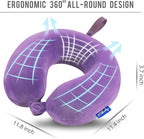 Neck Pillow for Travel Memory Foam - Airplane Pillows for Sleeping with Attachable Snap Strap Soft Washable Cover, Flight Pillow for Traveling, Car, Home, Provide Head Neck Support Rest Purple