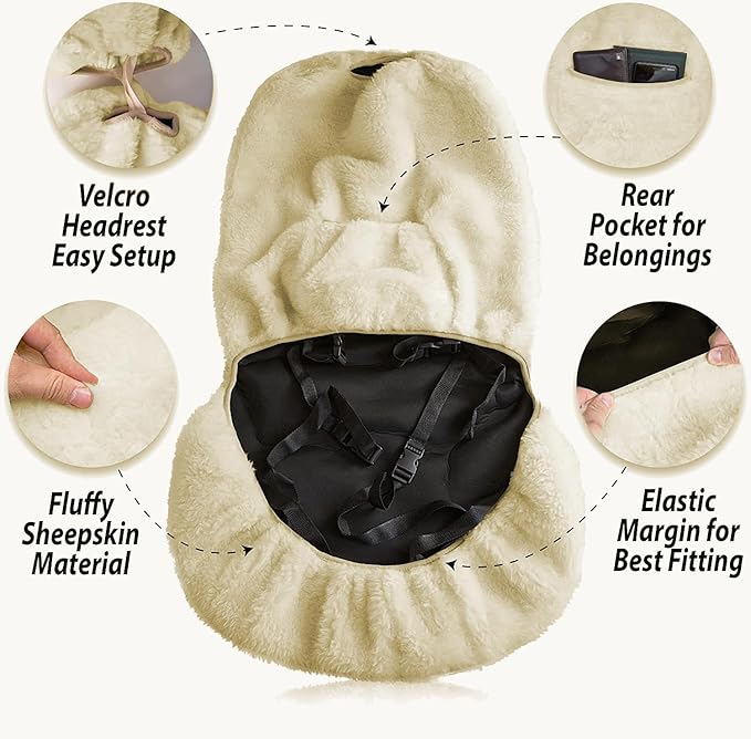 ZONETECH Sheepskin Seat Covers Fuzzy Car Seat Covers Tan Australian Merino Wool Fluffy Fur Auto Accessories All Season Protection for Your Seats Universal Fits Most Car SUV Airbag Compatible 2-Pack