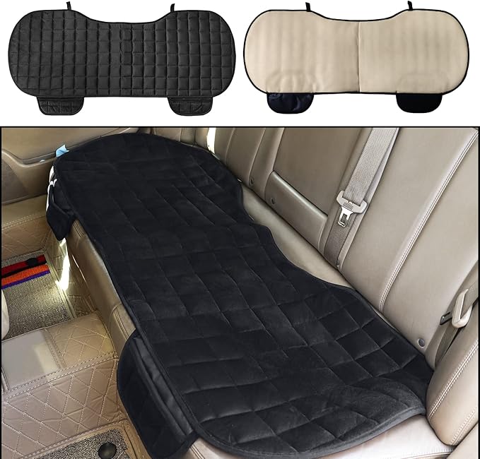 Rear Car Seat Mat,Universal Car Rear Seat Covers with Pockets,Bench Car Seat Cover Non-Slide Winter Pad,Auto Seat Protector Flocking Cloth Covers,Rear Car Seat Cover for Most 5-Seats Vehicle