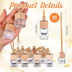60 Pcs Hanging Car Air Freshener Car Diffuser Bottle Empty Glass Perfume Bottles Air Freshener Diffuser Bottle Pendant for Essential Oils Fragrance Aromatherapy Ornament Decor (Fresh Style)