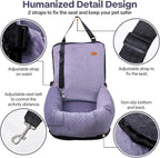 Dog Car Seat for Small Medium Dogs Up to 40lbs, Detachable Washable Soft Pet Booster Travel Bed for Front & Purple Seat with Safety Leash Belt