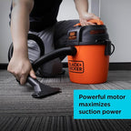 BLACK+DECKER 2.5 Gallon Shop Vac, 3 HP Wet Dry Vacuum with Powerful Suction, Portable for Garage Car and Home Use, Pet Hair Cleaning, Accessories Included, BDXV18134PA
