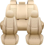 Full Coverage Leather Car Seat Covers Full Set,Waterproof Seat Covers for Cars,SUVs Trucks, Car Seat Cushion,Car Seat Protector with 5 Seats (Beige, Full Set(Front and Rear-5 Seats))