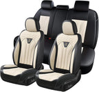 FLORICH Rear Automotive Seat Covers Leather Car Seat Covers Waterproof Back Seat Cover Universal Seat Cushion Protector for Most Cars Trucks SUV-Black&Beige