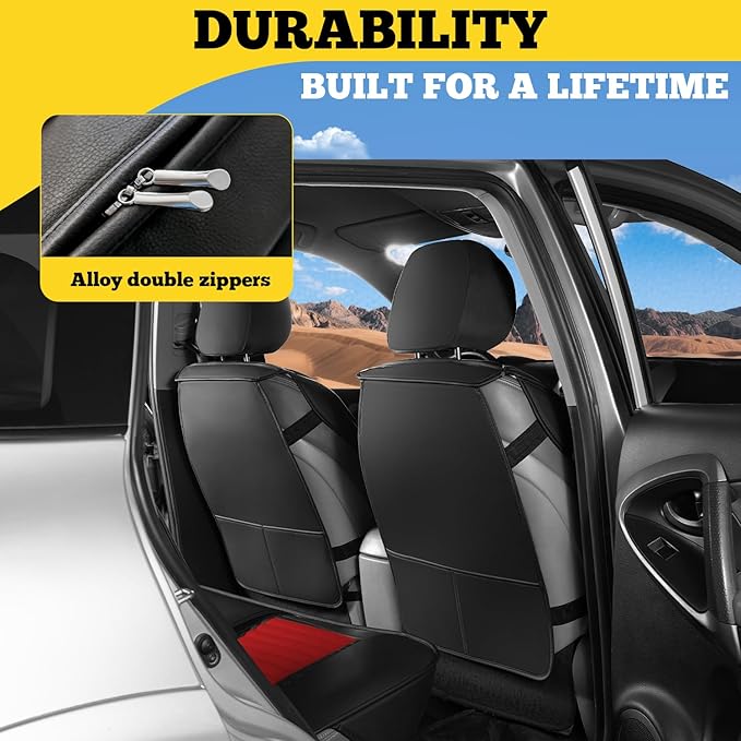 LINGVIDO Front Car Seat Covers, Faux Nappa Leather, Airbag Compatible and Waterproof Protectors for Sedans SUVs, Breathable Anti-Slip Interior for Commuters and Rideshare, Black/Red