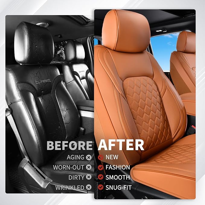 Huidasource Tacoma Car Seat Covers Brown Fit for 3rd Gen Toyota Tacoma 2016-2023 Double & Crew Cab SR SR5 Limited TRD Sport/Pro/Off Road, Front & Back Leather Truck Seat Cover (Full Set/Brown)