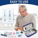 Insulin Cooler Travel Case, Portable Temperature Display Medicine Travel Cooler, Diabetes Case with 2 Reusable Ice Packs TSA Approved for Diabetic Supplies Patent Pending (Blue)