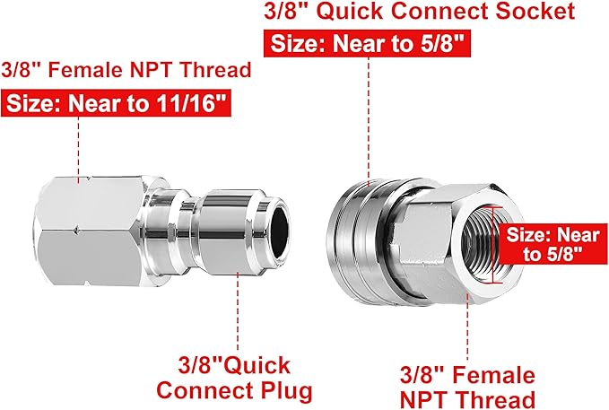 RIDGE WASHER Pressure Washer Adapter Set, 3/8 Inch Quick Connect Kit, Stainless Steel Female NPT Fitting, 5000 PSI, 2 Pack