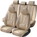 Car Seat Covers, Premium Leather Car Seat Covers, Waterproof and Breathable Seat Covers, Universal Car Seat Protector Fit for Cars, Trucks, SUVs, Pick-ups (Beige, FullSet)