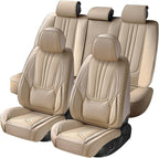 Car Seat Covers, Premium Leather Car Seat Covers, Waterproof and Breathable Seat Covers, Universal Car Seat Protector Fit for Cars, Trucks, SUVs, Pick-ups (Beige, FullSet)