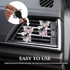 2PCS Car Air Vent Clips, Dual Butterfly Diamond Car Air Conditioner Outlet Vent Clip, Cute Car Diffuser Perfume Clip, Car Air Freshener Decor Accessories for Women Girl (Light Pink, Style 1)