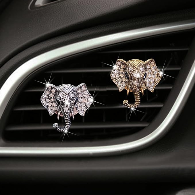 Bling Rhinestone Elephants Head Car Air Vent Clip Dashboard Outlet Clip Air Freshener Vent Clips Decorative Cute Car Decor
