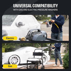 Active Foam Cannon with ¼ inch quick connector for Electric and Gas Pressure Washers. Wide-mouth bottle and variable spray to generate thick snow foam spraying for home DIY car wash & detailing.