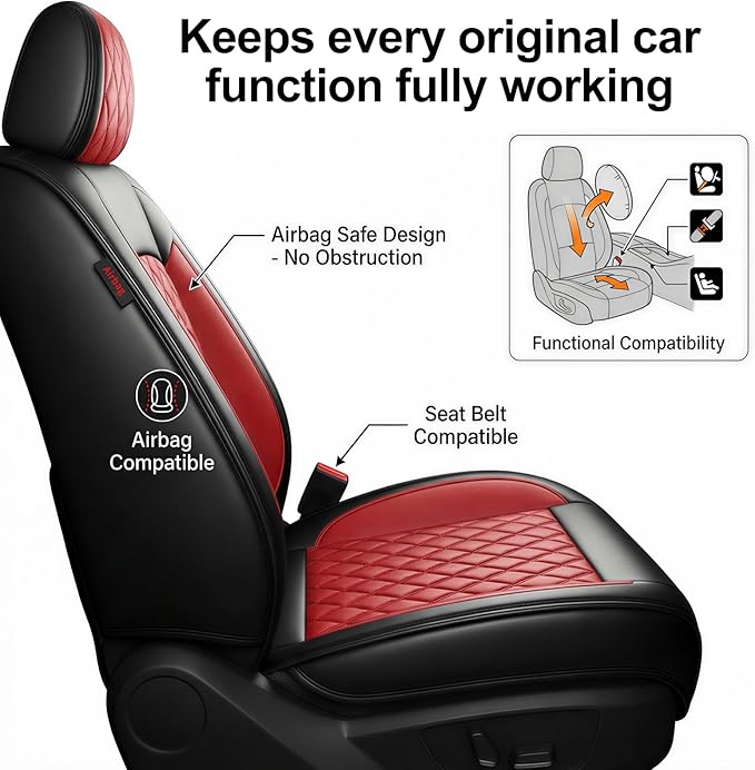 Fit for Santa Cruz Seat Covers Compatible with Hyundai Santa Cruz 2022-2026 - Waterproof Breathable Leather Automotive Seat Cushions Protector,Airbag Compatible,Full Set 5 Seats(Red)