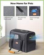 Morpilot Pet Carrier for Large Cats, Small Dogs & Puppies Up to 25lbs, Escape-Proof with Locking Zippers, Dual-Sided Cushion, Safety Buckle for Car & Vet Travel, Includes Foldable Bowl (Dark Gray)