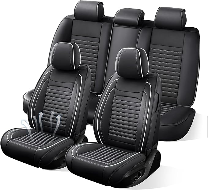 Car Seat Covers Full Set Fit for Toyota Venza 2009-2026, Premium Faux Leather Car Seat Protector, Breathable, Anti-Slip, Comfortable & Durable (Black&White,Full Set)