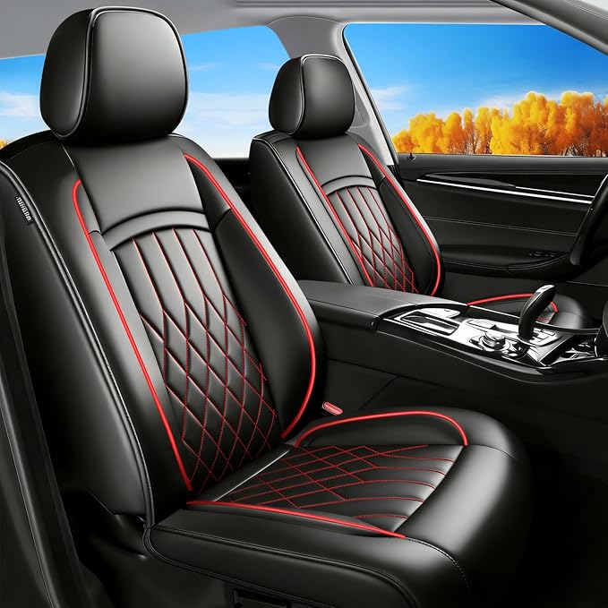 Fit TLX Car Seat Covers for Acura TLX 2014-2026 - Premium Leather, Waterproof, All-Weather, Airbag Compatible, Breathable, Easy Install, Seat Protectors, Only 2 Front seat Covers, Redline
