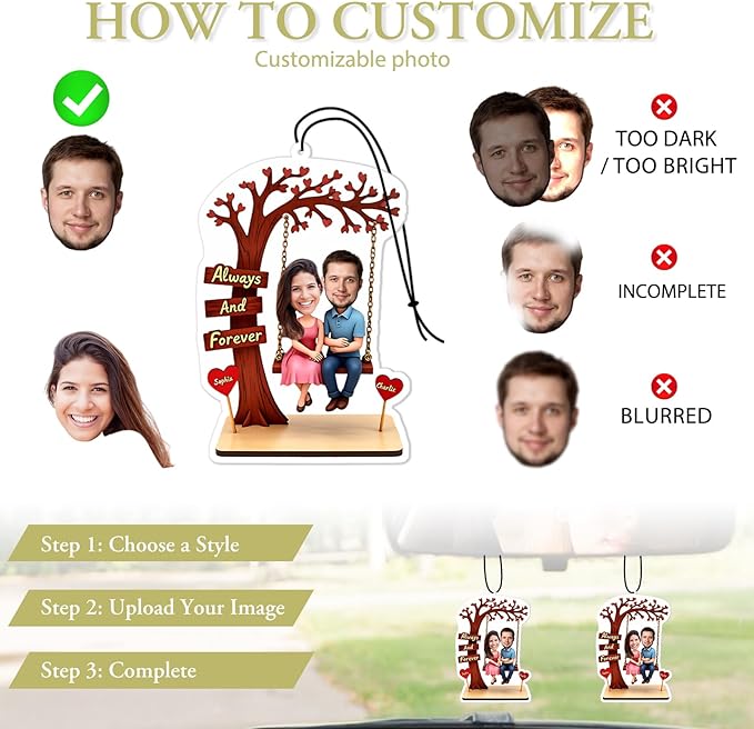 Personalized Valentine's Day Car Air Freshener with Pictures, I Love You, Drive Safe, Fun Couple Gift, Hanging 2Pack