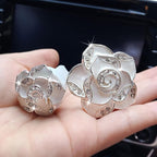 2 Pcs Camellia Air Vent Clips, Cute Flower Car Air Freshener Clip, Bling SUV Outlet Decorations, Crystal Rose Vent Diffuser, Charm Car Inter Decor Accessories for Women Girls
