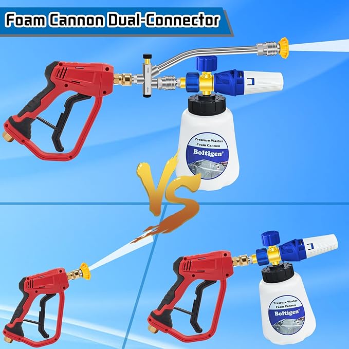 Boltigen Foam Cannon Dual-Connector Tool with 7 Pressure Washer Nozzle Tips, 1/4" Quick Connect Switch Double Tip Attachment, Pressure Washer Extension Wand Accessory Kit, 4000 PSI
