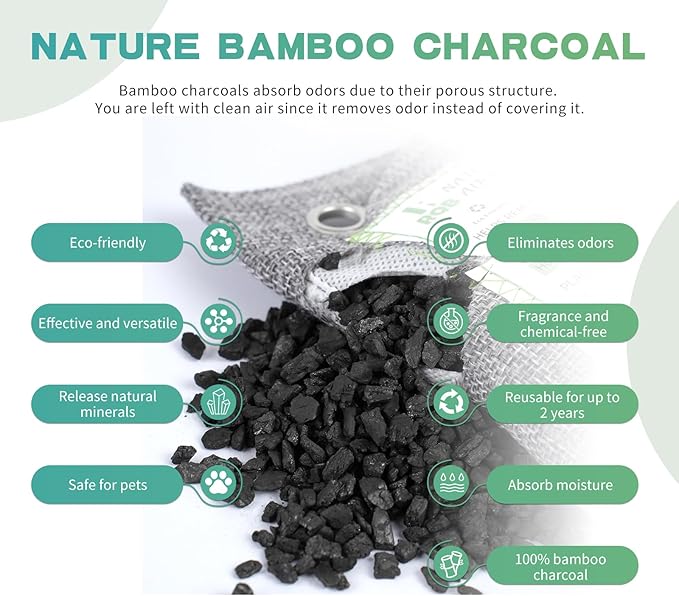 4 Pack Activated Charcoal Odor Absorber. Nature Fresh Bamboo Charcoal Air Purifying Bag Home Closet Air Freshener Deodorizer and Moisture Eliminator, Purifier for Closet, Shoe, Car Air freshener