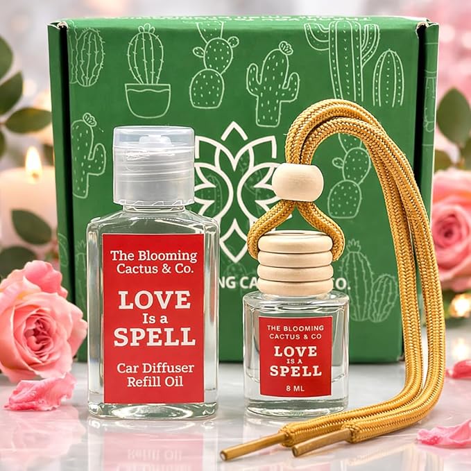 Car Air Freshener with 30ml Refill – Hanging Car Diffuser Oil, Long-Lasting Phthalate-Free Scent – Hanging Car Air Freshener + Refill. (Love Spell (Type), 8 ml)