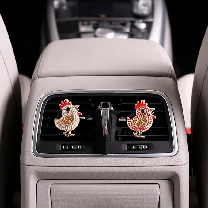 5 PCS Chicken Car Decor,shiny Rooster Air Freshener Vent ClipsCar Accessories Decoration for ，Reusable Essential Oil Diffuser,Universal for Most Cars (Chicken)