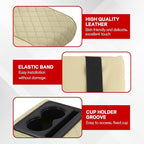 Car Center Console Armrest Pillow, 13.19"×7.87" Leather Car Arm Rest Cover, Memory Foam Auto Armrest Cushion with Cup Holder Phone Slot, Universal Vehicle Middle Console Cushion Pad (Beige)