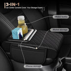 Center Console Cover Fit for Tacoma Faux Leather Car Armrest Cushion with Storage Bags, Cup Holder ＆ Phone Storage Multifunctional Middle Console Cover(Black)
