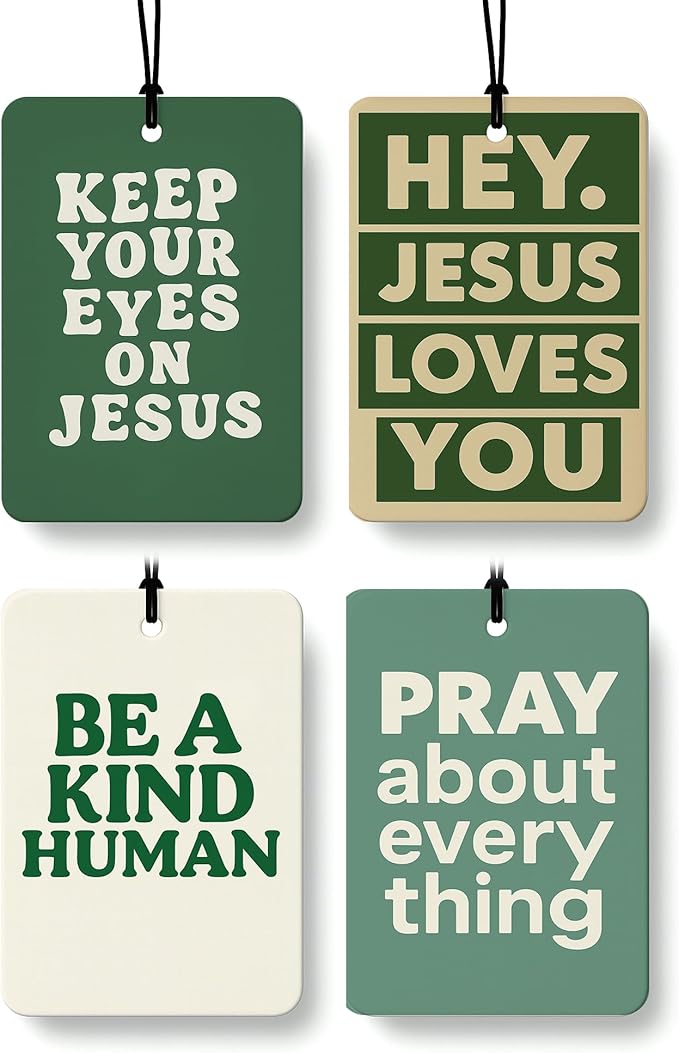 Christian Faith Car Air Freshener 4 Pcs Coconut Scented, Christian Car Accessories Mirror Decor for Women, Retro Inspirational Religious Hanging Air Freshener for Cars Closet Drawer Books