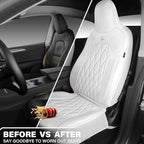 CAR PASS Nappa Leather High Back Front Seat Covers, Tesla Model 3 Model Y Breathable Faux Leather Front Bucket Seat Covers, Anti-Slip Airbag Compatible Universal Fit for Sedan SUV Van Truck, White