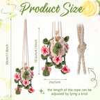 Cute Crochet Plant Car Freshener 12ml Empty Refillable Diffuser Bottle with Plants Hanging Accessories for Rearview Mirror Home Office Decor Women Mother's Day Gifts(Cherry Blossoms)