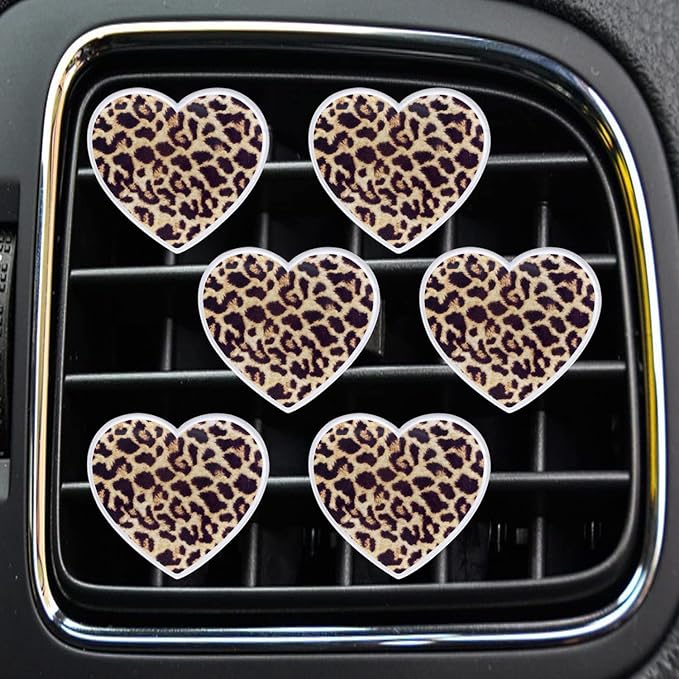 6 Pcs Heart Air Vent Clips, Leopard Print Heart Car Air Fresheners Vent Clips Long Lasting Car Diffuser Vent Clip Interior Decor Charm Decoration Cute Accessories for Women Girls