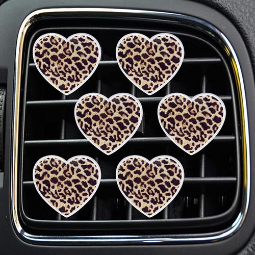 6 Pcs Heart Air Vent Clips, Leopard Print Heart Car Air Fresheners Vent Clips Long Lasting Car Diffuser Vent Clip Interior Decor Charm Decoration Cute Accessories for Women Girls