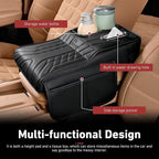 Car Center Console Booster Cover, Multifunctional Car Interior Arm Rest Box Storage Cushion with Cup Holder, Tissue Box, Side Pockets, Leather Memory Foam Armrest Pillow Protection (Black)