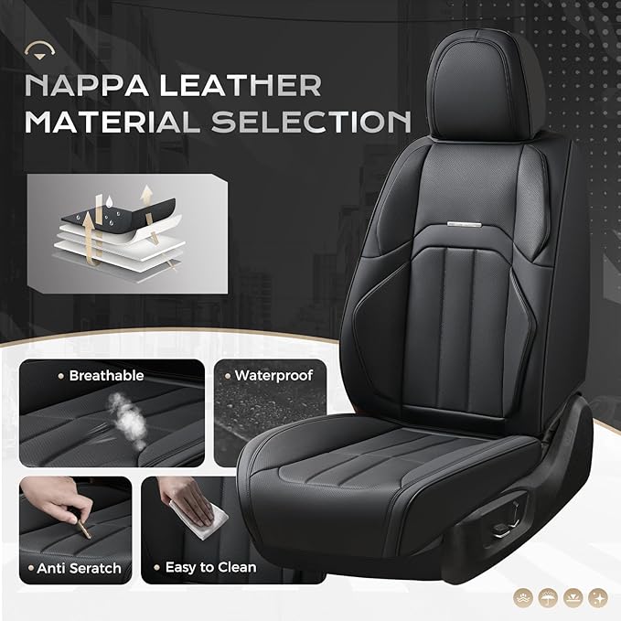Coverado Car Seat Cover, Cover for Cars Full Seat, Premium Leather, Universal Fit Waterproof Seat Protectors, Car Seat Cushion Non-Slip for Most Cars-Black