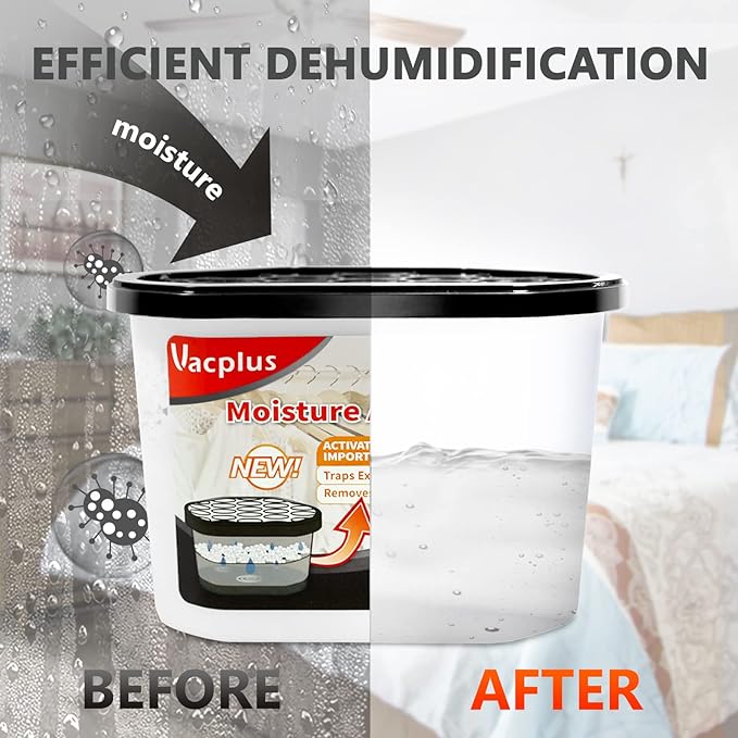 Vacplus Moisture Absorbers 6 Pack, Portable Humidity Absorber Boxes for Your Bathroom, Closet & Car, Dehumidifier with Activated Carbon, 10.5 Oz
