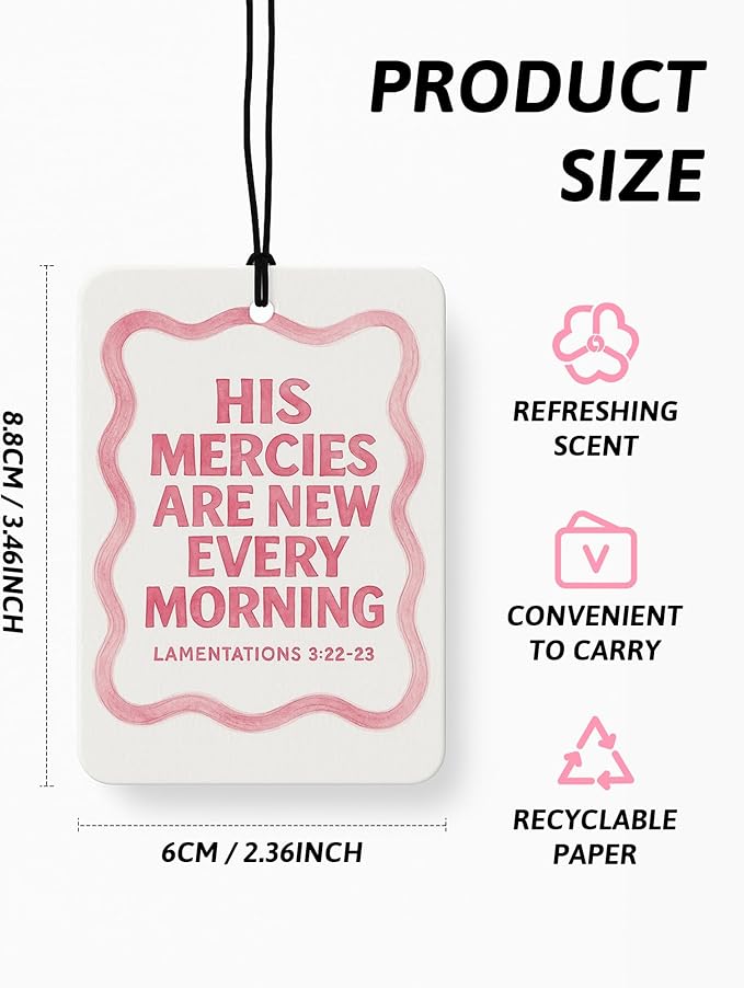 Pink Christian Car Air Freshener 4 Pcs, Inspirational Religious Bible Verse Hanging Air Freshener for Cars Closet Drawer Books, Preppy Christian Car Accessories Mirror Decor for Women