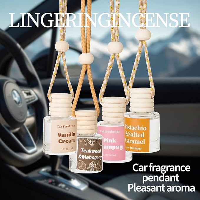Car Air Freshener Diffuser, Hanging Car Scents Air Freshener, Car Fresheners Long Lasting, Essential Oil Diffuser, Teakwood & Mahogany Fragrance Oil, 2pcs