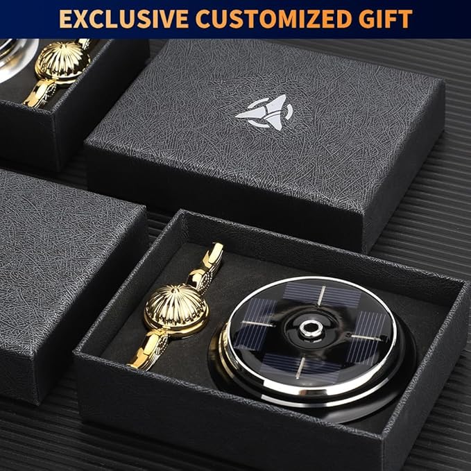 Car Air Freshener, Solar Energy Golden Fidget Spinner Toy With Swinging Wings for Interior Rotation Decoration Accessories, Powered by Sunshine Spinning Top Anxiety Gift for Men Boyfriend