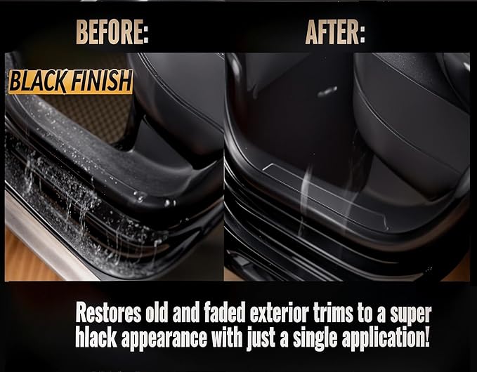 Black Trim Restorer,Plastic Restorer,Tire Shine,Unique Formula Restore a Finish to new Last for 8+Months-Protect Against UV Rays,Conceal Scratches,car Shiny Stuff,Faded Trim 6.7 Fl Oz Works in Second