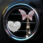 2 Pcs White Bling Rhinestone Heart + Pink Butterfly Clip Accessories Air Conditioning Outlet Clip Car Air Freshener Dashboard Accessories Charm Car Inter Decor Cute Interior Accessories for Women