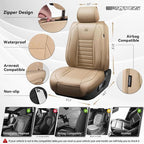 CAR PASS Nappa Leather Car Seat Covers Front Seats, Luxury Seat Protector for Cars, Waterproof Anti-Slip Seat Cushion Airbag Compatible Universal for Sedan SUV Pick-up Truck Automotive Vehicle, Beige